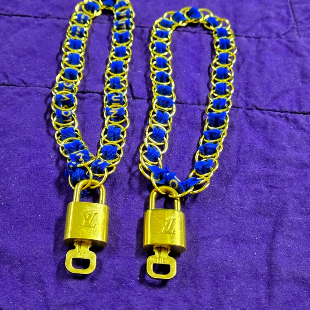 ❌️SOLD❌️AUTHENTIC LOUIS VUITTON LOCK AND KEY W/ AUTHENTIC LV RIBBON NECKLACES